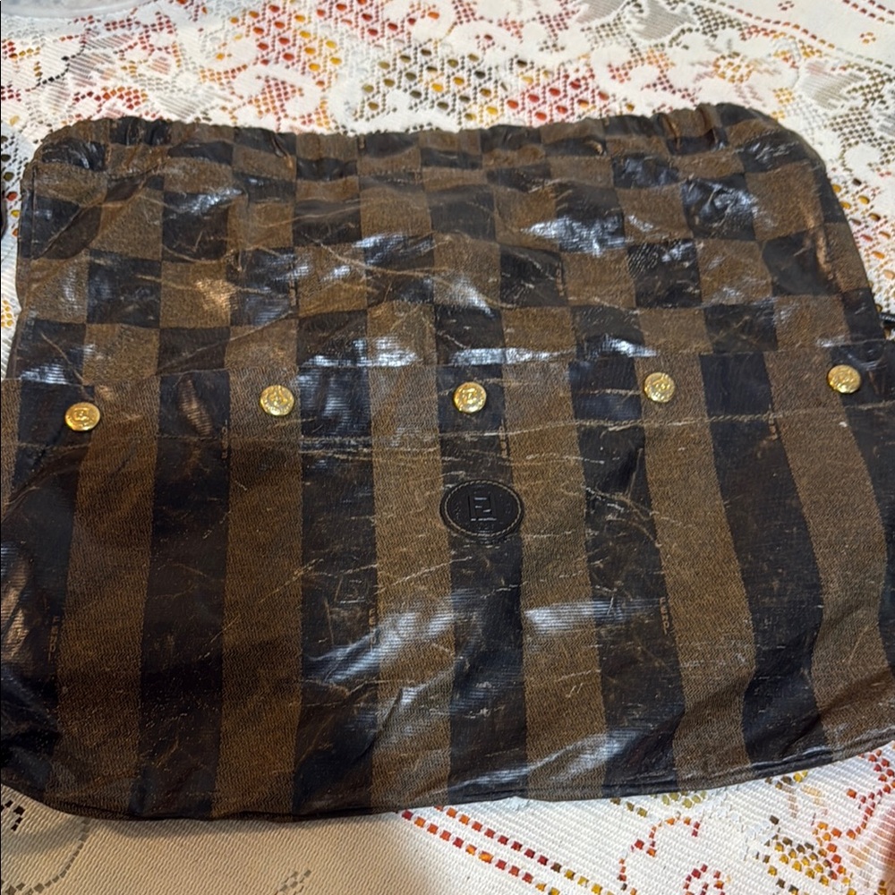 VTG FENDI Brown and Black Striped Tote Bag